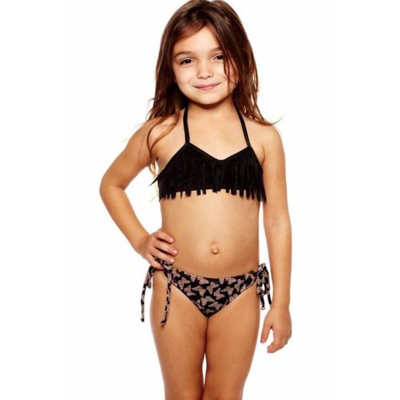 NEW 10 lk 8 Submarine Girls 2pc Black Fringe Top Bikini w/Butterflies Swimsuit